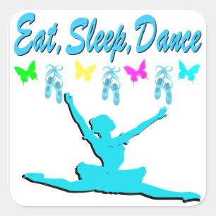 ETEN, SLAPEN, DANSEN BALLERINA DESIGN VIERKANTE STICKER