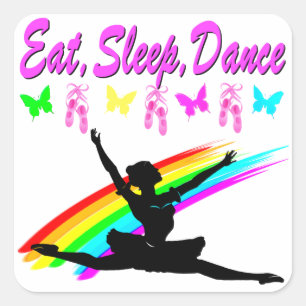 ETEN, SLAPEN, DANSEN BALLERINA DESIGN VIERKANTE STICKER