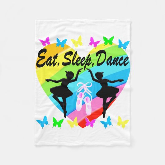 ETEN, SLAPEN, DANSEN, REGENBOOG HART EN VLINDERS FLEECE DEKEN (Voorkant)
