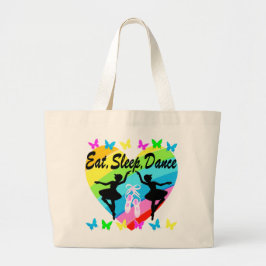 ETEN, SLAPEN, DANSEN, REGENBOOG HART EN VLINDERS GROTE TOTE BAG