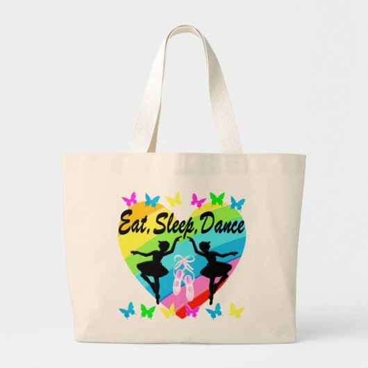 ETEN, SLAPEN, DANSEN, REGENBOOG HART EN VLINDERS GROTE TOTE BAG (Voorkant)