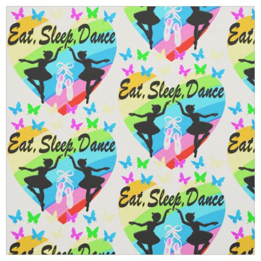 ETEN, SLAPEN, DANSEN, REGENBOOG HART EN VLINDERS STOF (Swatch)