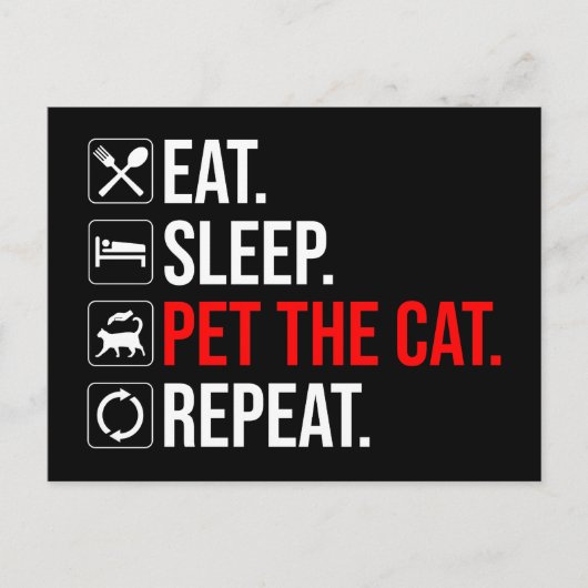 Eten. Slapen. De Kat Aaien. Herhalen Briefkaart (Voorkant)
