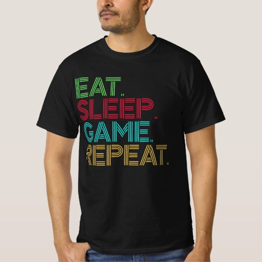 Eten Slapen Game Herhalen Grappig T-shirt (Voorkant)