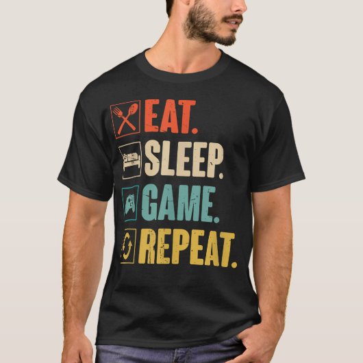 Eten Slapen Game Herhalen Grappig T-shirt (Voorkant)