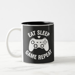 Eten Slapen Game Herhalen - Grappige Gamer Citaat Tweekleurige Koffiemok