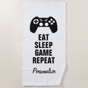 Eten slapen gamen herhalen leuke controller strand strandlaken