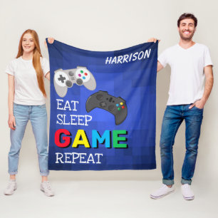 Eten, Slapen, Gamen, Herhalen Persoonlijke gamer Fleece Deken