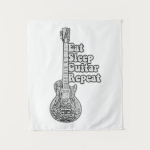 Eten slapen gitaar herhalen. vintage zwart en wit wandkleed