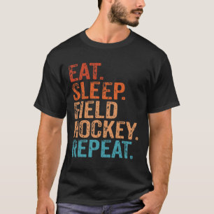 Eten Slapen Hockey Herhalen Grappig Vintage Retro T-shirt