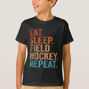 Eten Slapen Hockey Herhalen Grappig Vintage Retro T-shirt