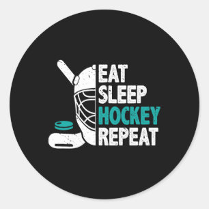 Eten Slapen Hockey Herhalen IJshockey Liefhebbers Ronde Sticker