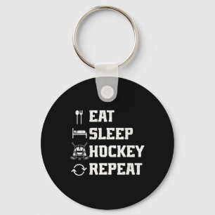 Eten Slapen Hockey Herhalen IJshockey Speler Puck Sleutelhanger