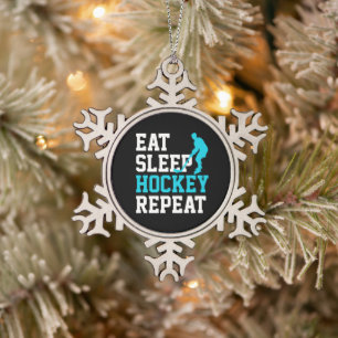 Eten Slapen Hockey Herhalen Tin Sneeuwvlok Ornament