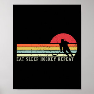 Eten Slapen Hockey Herhalen Vintage Grappige Hocke Poster