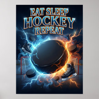 Eten Slapen Hockey Retro Poster
