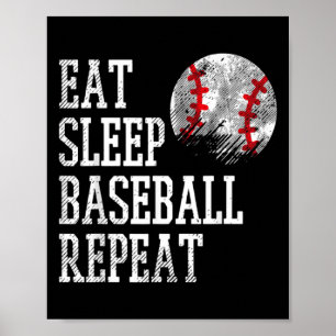 Eten Slapen Honkbal Herhaal Coach Team Speler Mann Poster