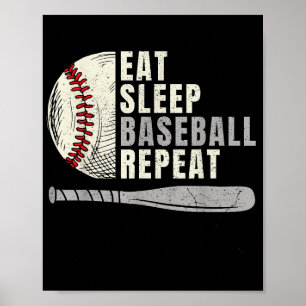 Eten Slapen Honkbal Herhalen Grappige Honkbalspele Poster