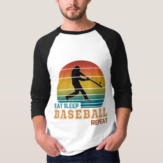 Eten Slapen Honkbal Herhalen T-shirt (Voorkant)