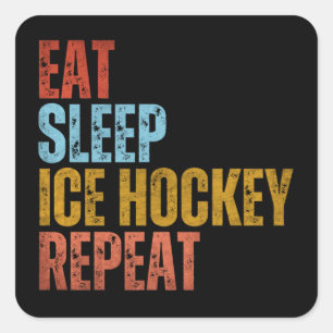 ETEN SLAPEN IJSHOCKEY HERHALEN VIERKANTE STICKER