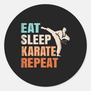 Eten Slapen Karate Herhalen Grappig Retro Karate L Ronde Sticker