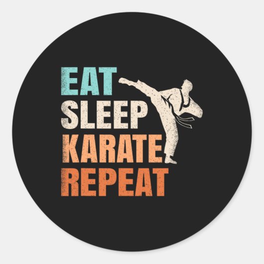 Eten Slapen Karate Herhalen Grappig Retro Karate L Ronde Sticker (Voorkant)