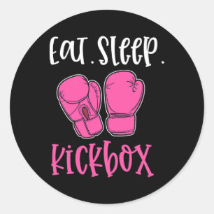 Eten Slapen Kickbox Roze Spreuk Citaat Kickboksen Ronde Sticker