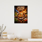 Eten Slapen Koken Retro Poster (Keuken)