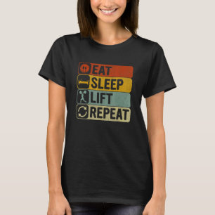 Eten Slapen Lichten Herhalen Retro 60s 70s Gewicht T-shirt