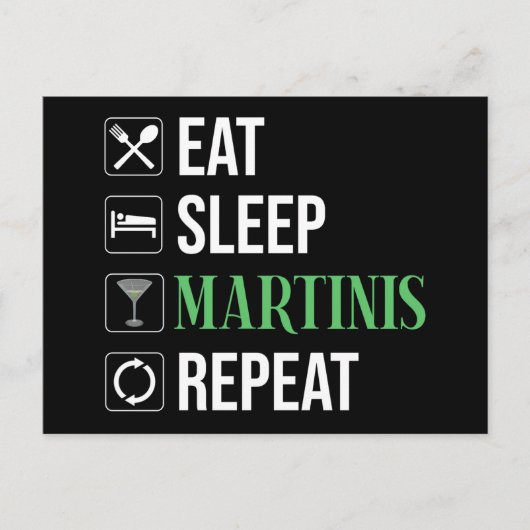 Eten. Slapen. Martinis. Herhalen. Briefkaart (Voorkant)