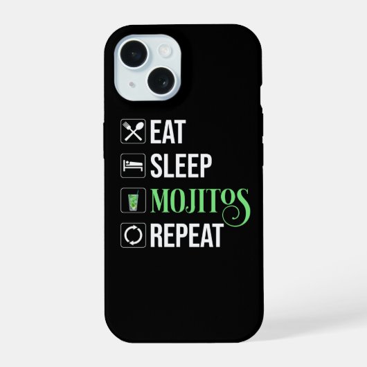 Eten Slapen Mojitos Herhalen iPhone 15 Case (Achterkant)