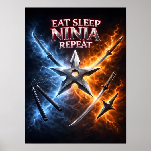 Eten Slapen Ninja Vlam Poster (Voorkant)