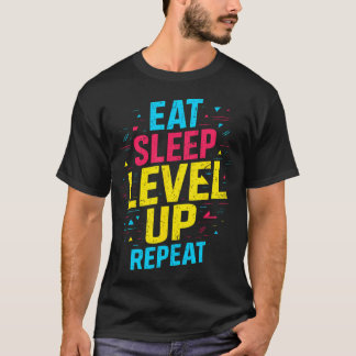 Eten Slapen Niveau Omhoog Herhalen Gamer Grappig V T-shirt