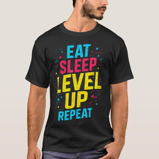 Eten Slapen Niveau Omhoog Herhalen Gamer Grappig V T-shirt (Voorkant)