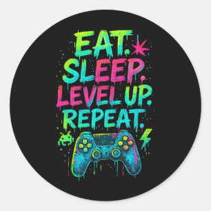 Eten Slapen Niveau Verhogen Herhalen Grappige Game Ronde Sticker