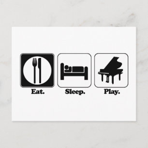 eten slapen piano spelen briefkaart