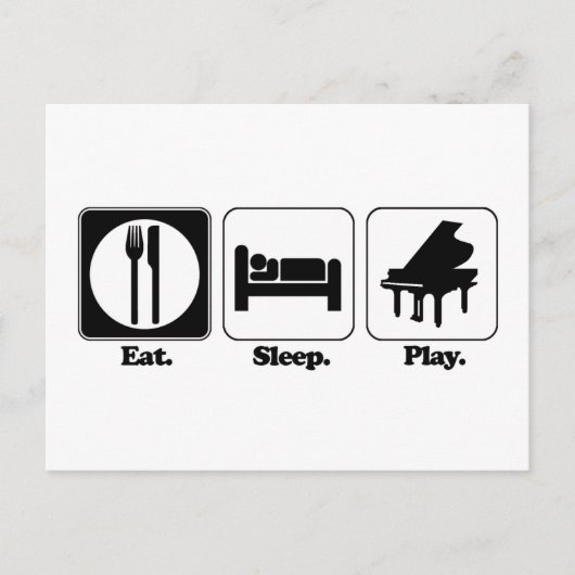 eten slapen piano spelen briefkaart (Voorkant)