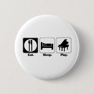 eten slapen piano spelen ronde button 5,7 cm