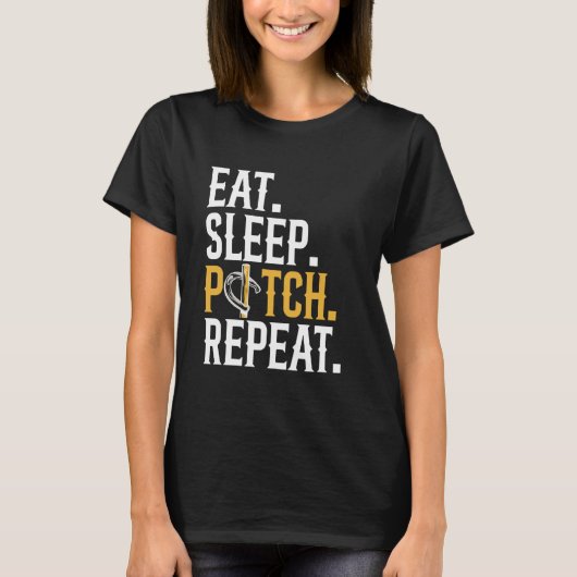 Eten Slapen Pitchen Herhalen Hoefijzerwerpen T-shirt (Voorkant)