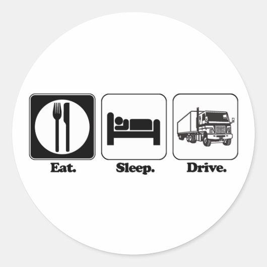 eten slapen rijden vrachtwagen ronde sticker (Voorkant)
