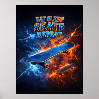 Eten Slapen Skaten Retro Poster