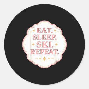 Eten slapen skiën herhalen vrouw skiër liefhebber ronde sticker