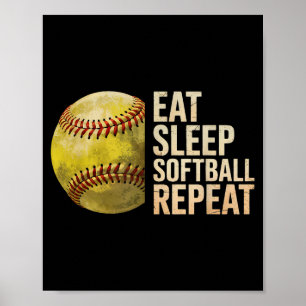 Eten Slapen Softbal Herhalen Grappige Softbal Spel Poster