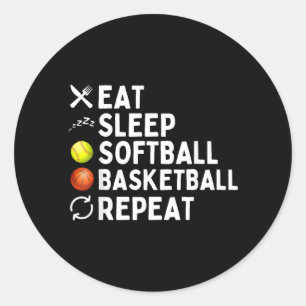 Eten Slapen Softbal Honkbal Herhalen Grappige Soft Ronde Sticker