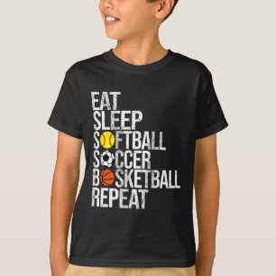 Eten Slapen Softll Voetbal Schetsen Herhalen Grapp T-shirt