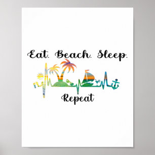 Eten Slapen Strand Herhalen Zomer Tropische Vakant Poster