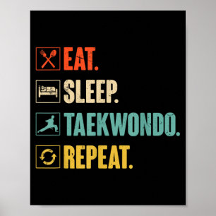 Eten Slapen Taekwondo Herhalen Retro Vintage Taekw Poster
