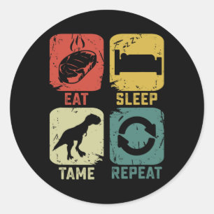 Eten Slapen Tamen Herhalen Dinosaurus Gamen Geek G Ronde Sticker