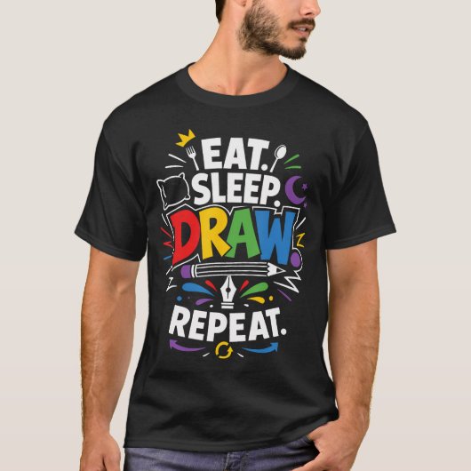 Eten Slapen Tekenen T-shirt (Voorkant)