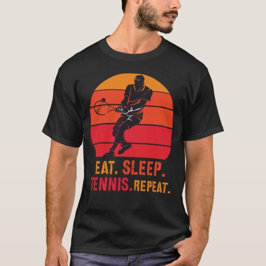 Eten Slapen Tennis Herhalen Retro Zonsondergang T-shirt (Voorkant)